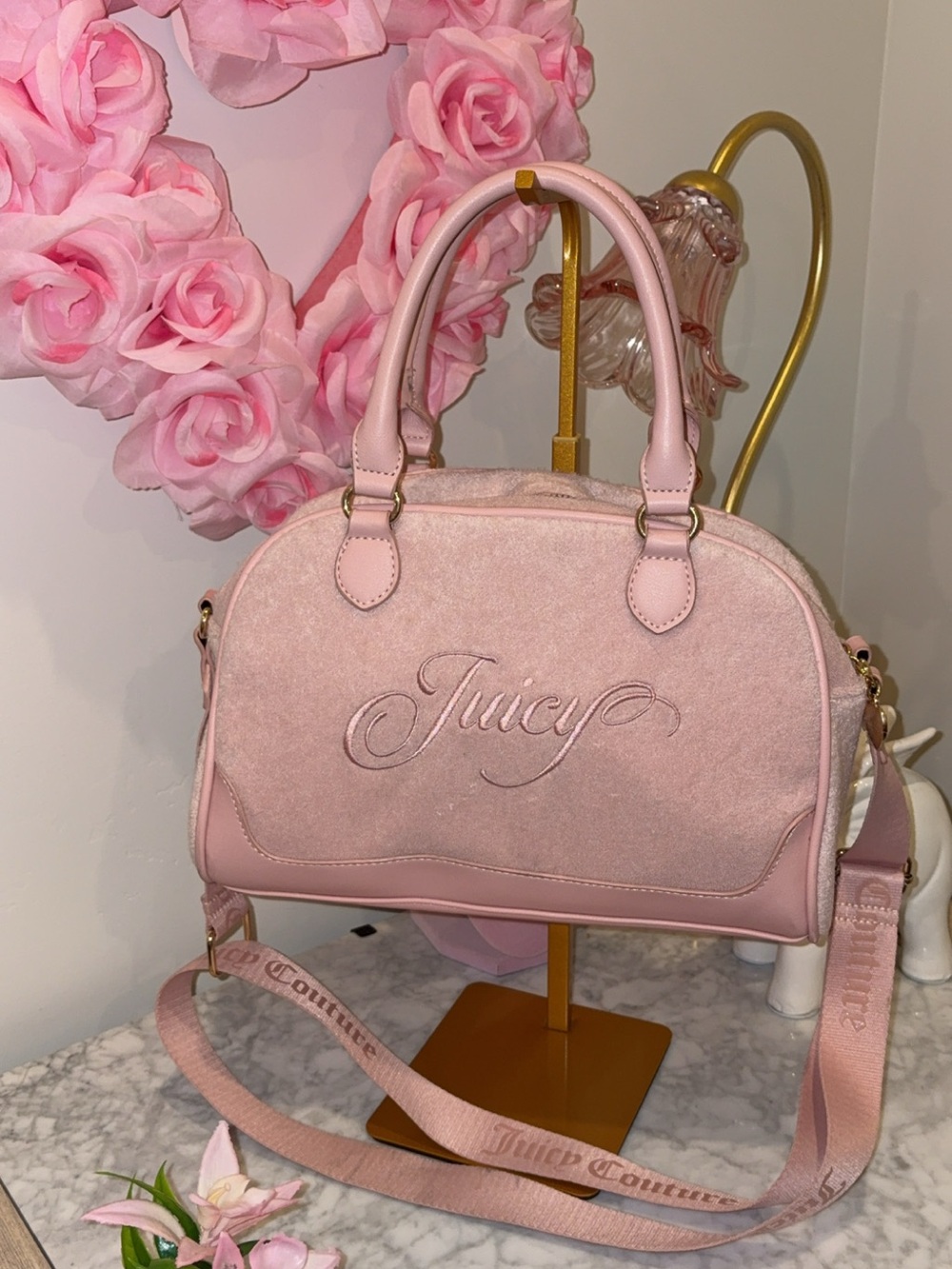 Juicy Couture Blush Pink Suede & Leather Satchel